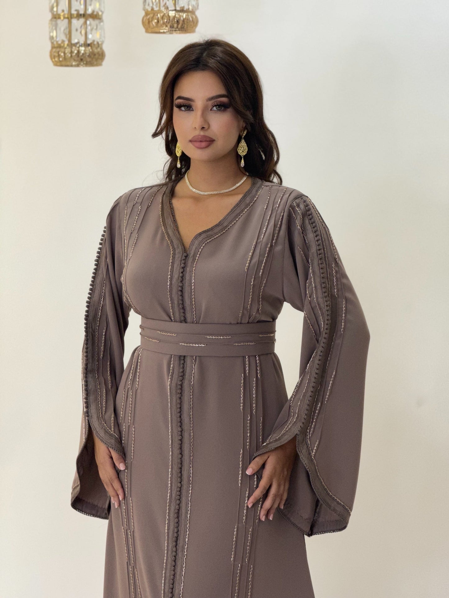 Fantasy bridal gown - Caftan Malika Taupe | Pearl mini gown | Bias low open back | Corset wedding dress | Fairy wedding dress