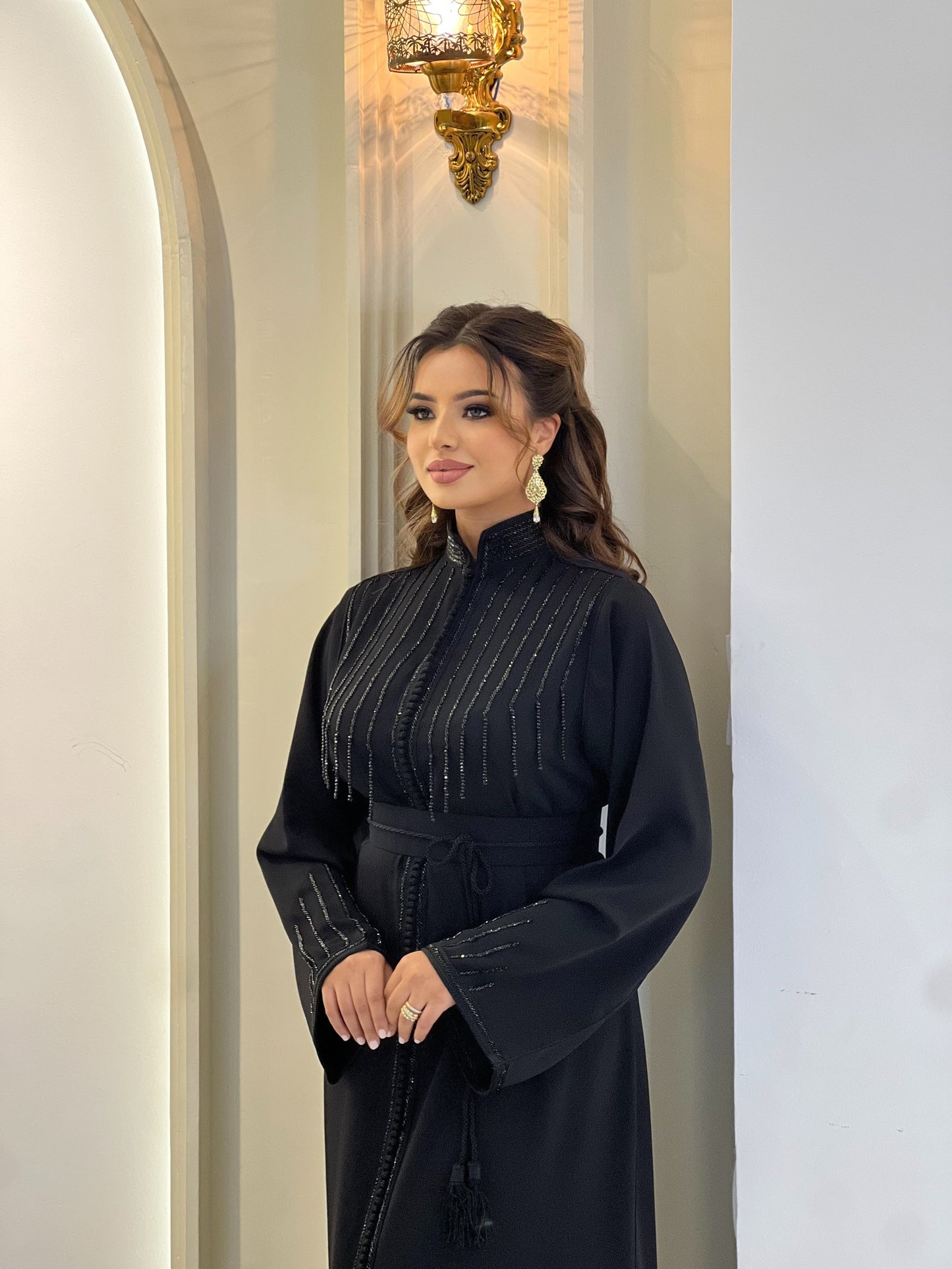 Civil court dress - Kaftan Liam Black | Pearl lace corset | Fantasy bridal gown | Pearl mini gown | Bias low open back