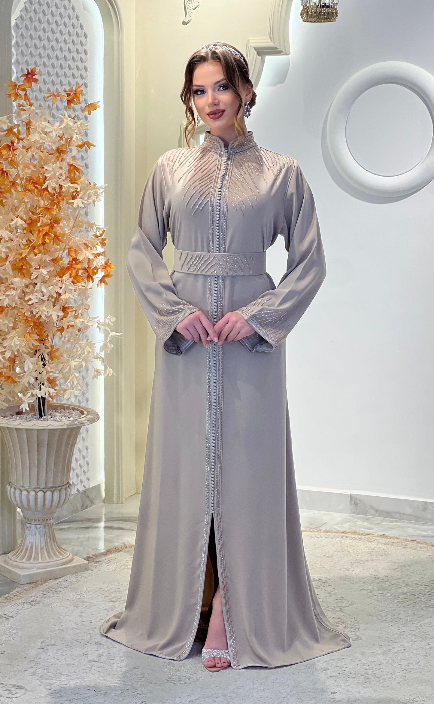 Bridal gown boho - Solenne Taupe | Reception dress | Backless bride dress | Gown with train | Romantic bridal gown
