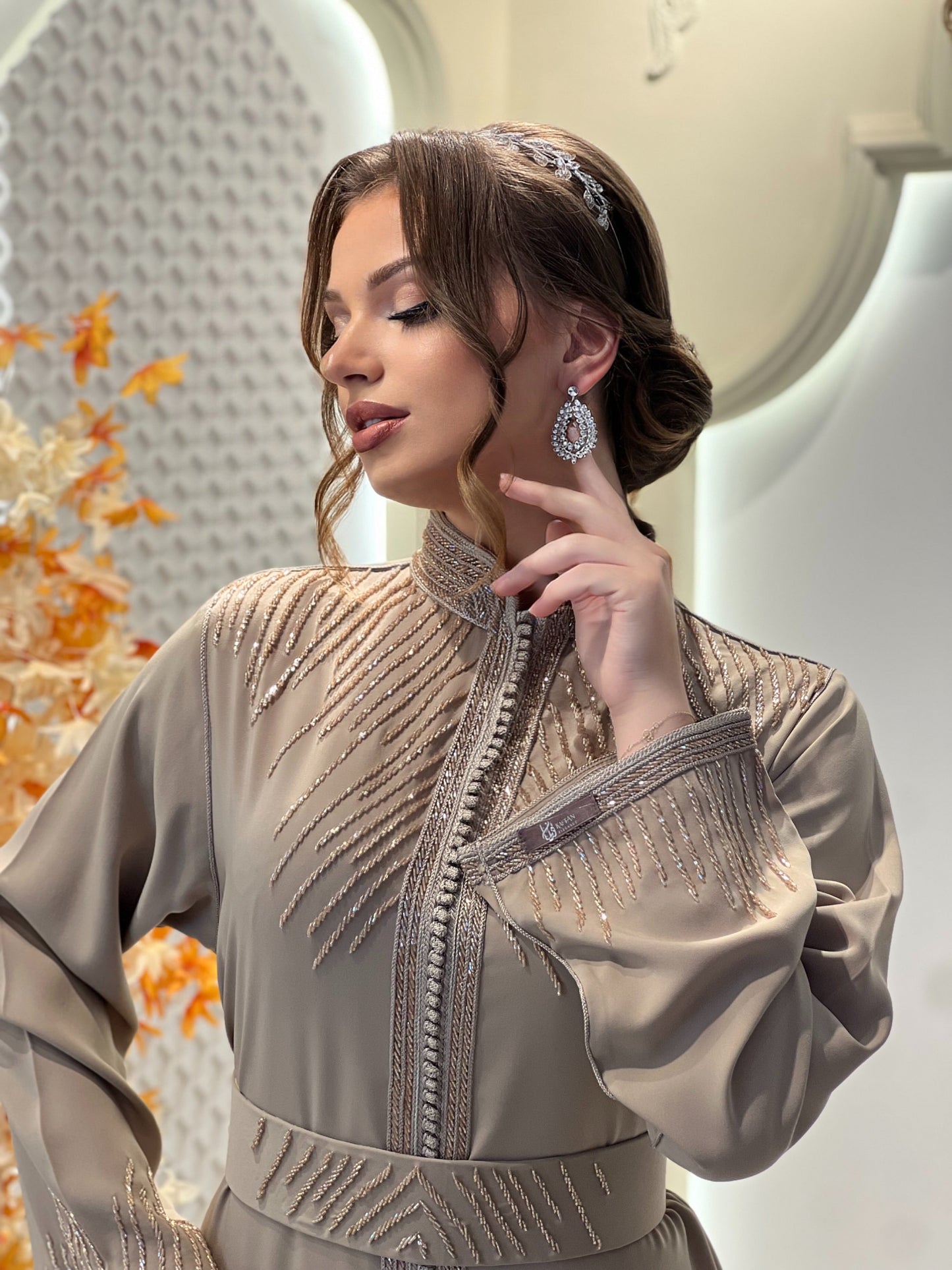 Bridal gown boho - Solenne Taupe | Reception dress | Backless bride dress | Gown with train | Romantic bridal gown