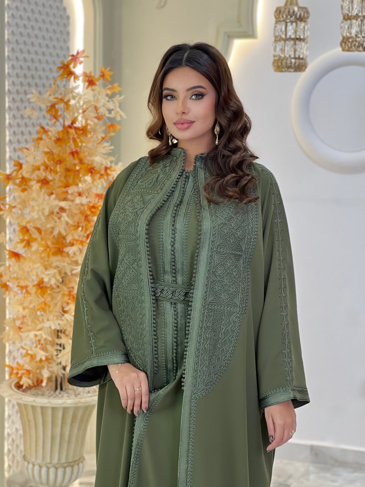 Civil court dress - Daur Olive Green | Pearl lace corset | Fantasy bridal gown | Pearl mini gown | Bias low open back