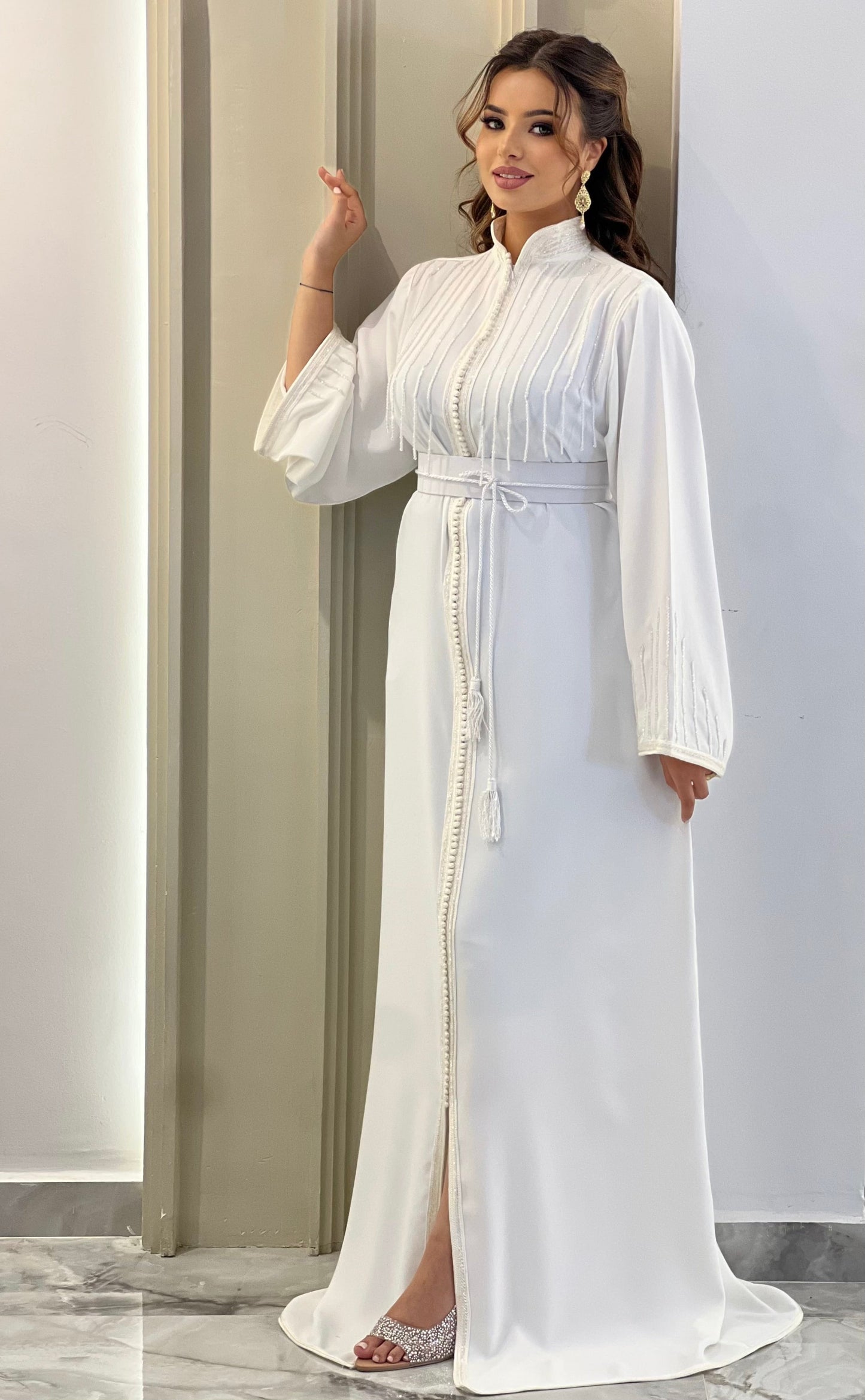 Courtesan dress - Kaftan Liam White | Glitter Bridal Lux | Civil court dress | Pearl lace corset | Fantasy bridal gown