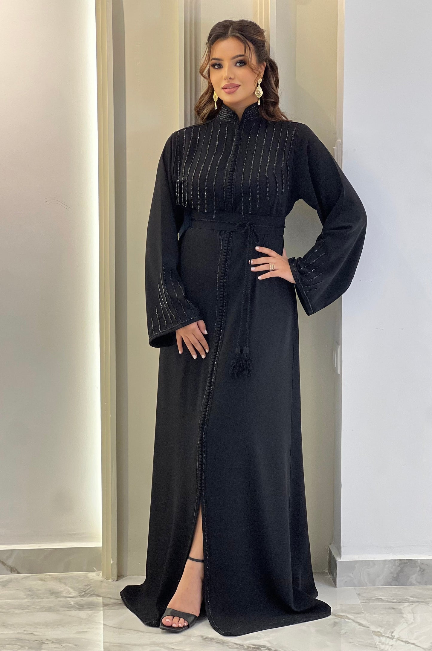Civil court dress - Kaftan Liam Black | Pearl lace corset | Fantasy bridal gown | Pearl mini gown | Bias low open back