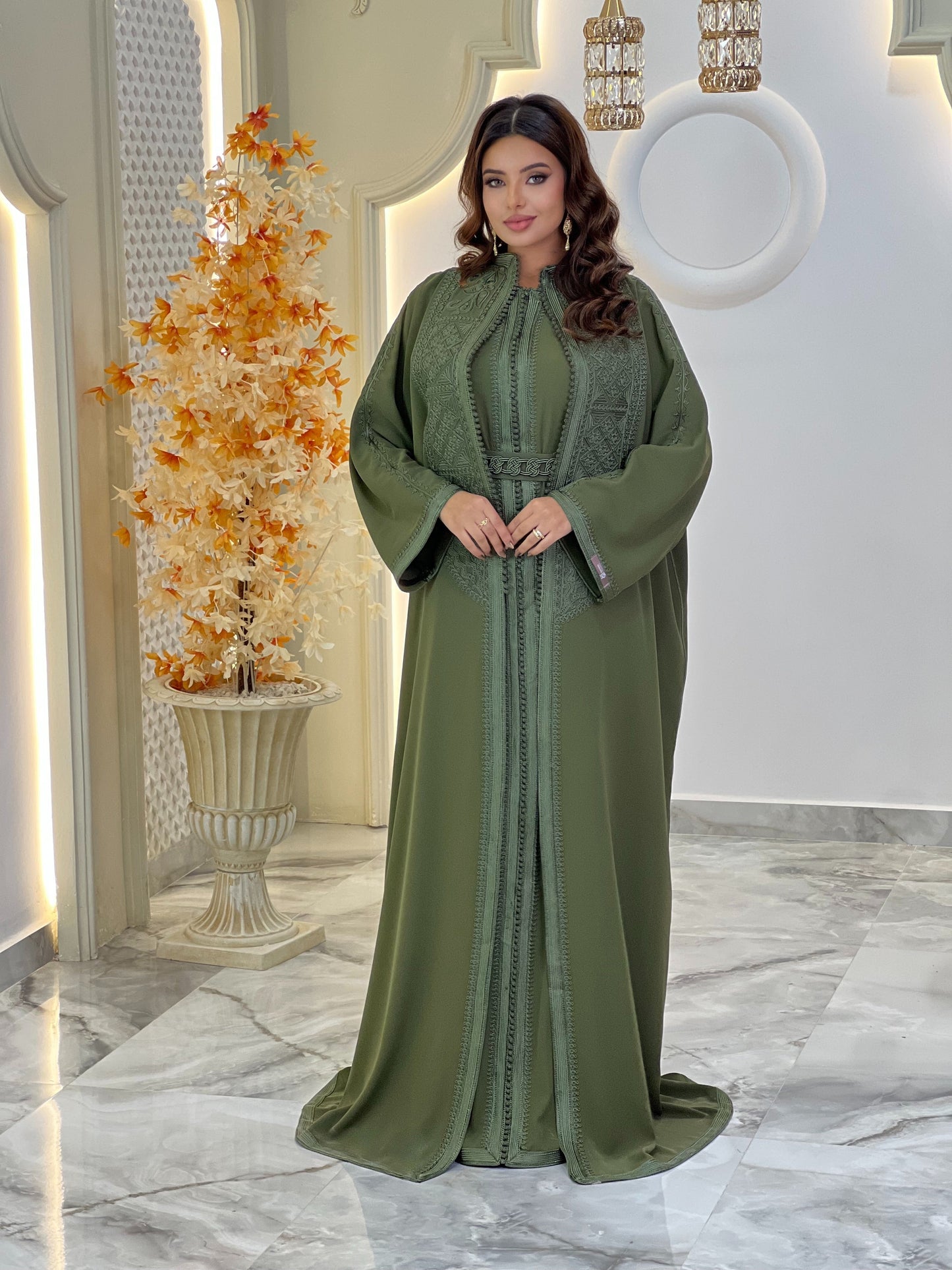 Civil court dress - Daur Olive Green | Pearl lace corset | Fantasy bridal gown | Pearl mini gown | Bias low open back