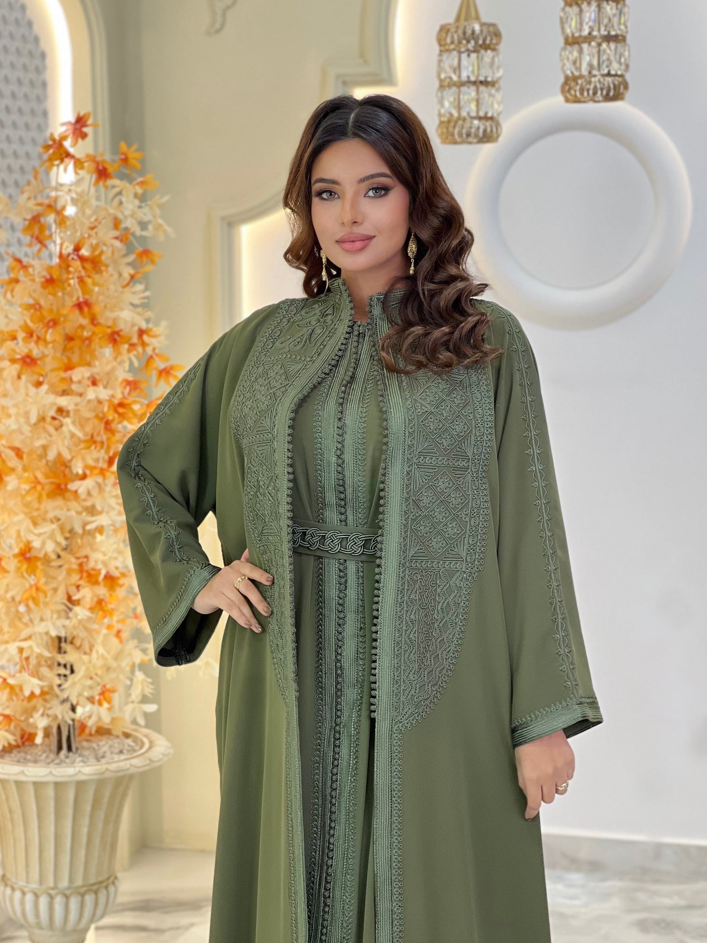 Civil court dress - Daur Olive Green | Pearl lace corset | Fantasy bridal gown | Pearl mini gown | Bias low open back