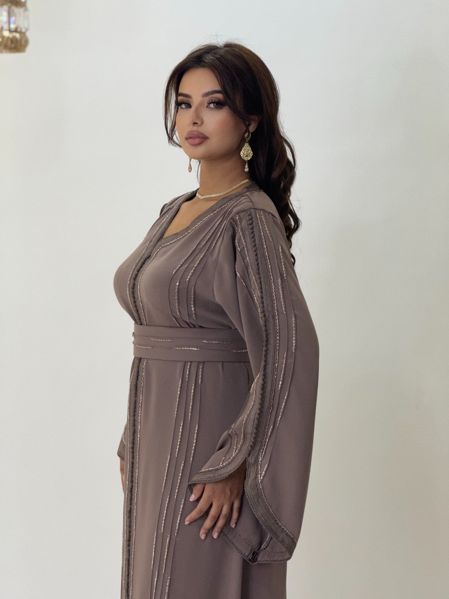Fantasy bridal gown - Caftan Malika Taupe | Pearl mini gown | Bias low open back | Corset wedding dress | Fairy wedding dress