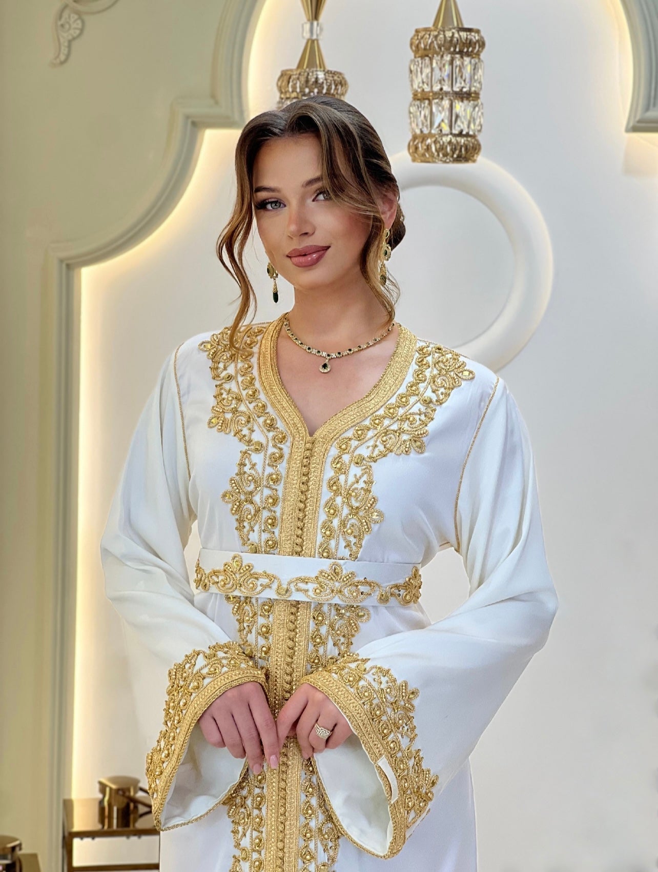 Courtesan dress - Kaftan Golnaz | Glitter Bridal Lux | Civil court dress | Pearl lace corset | Fantasy bridal gown