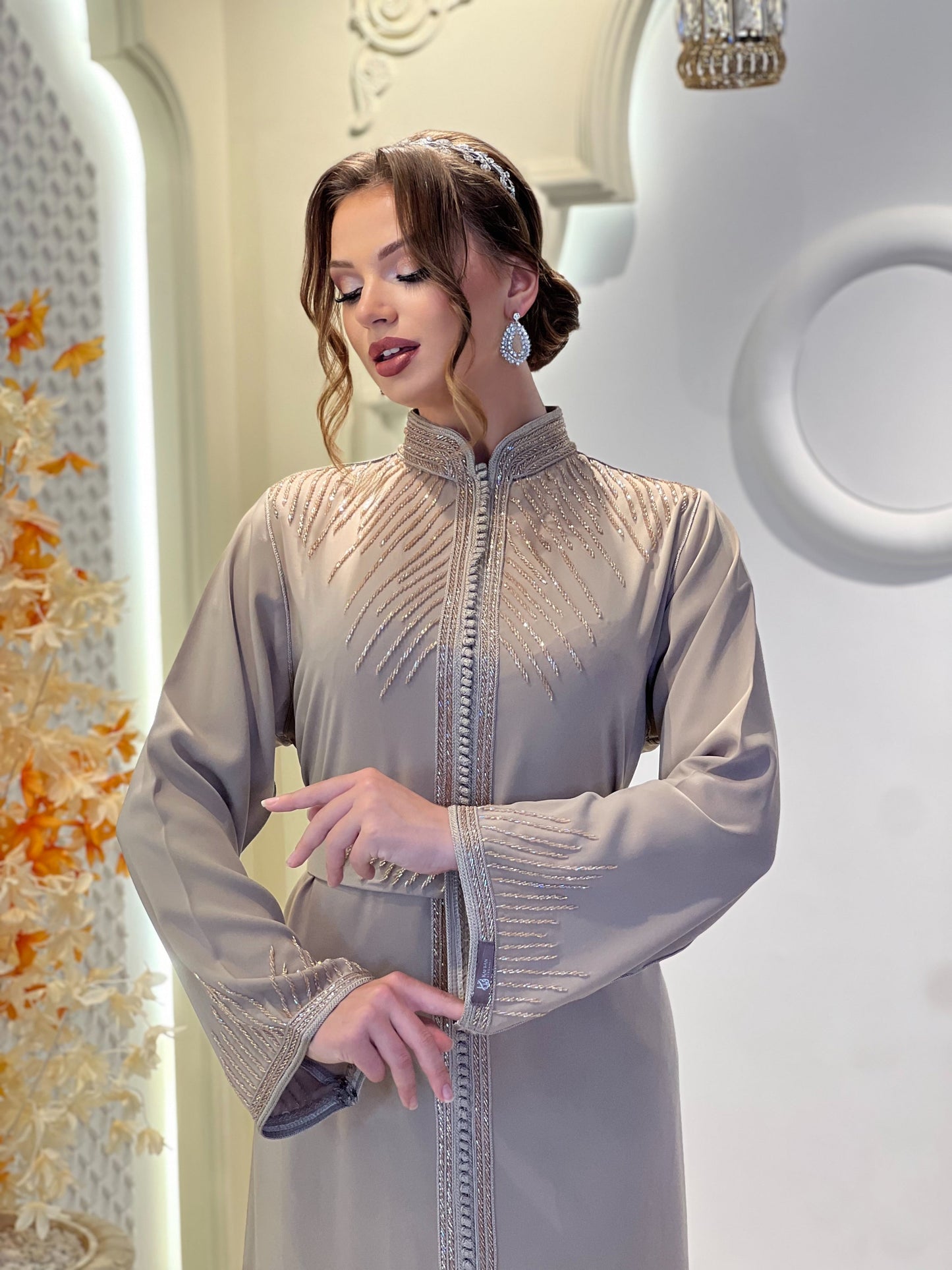 Bridal gown boho - Solenne Taupe | Reception dress | Backless bride dress | Gown with train | Romantic bridal gown
