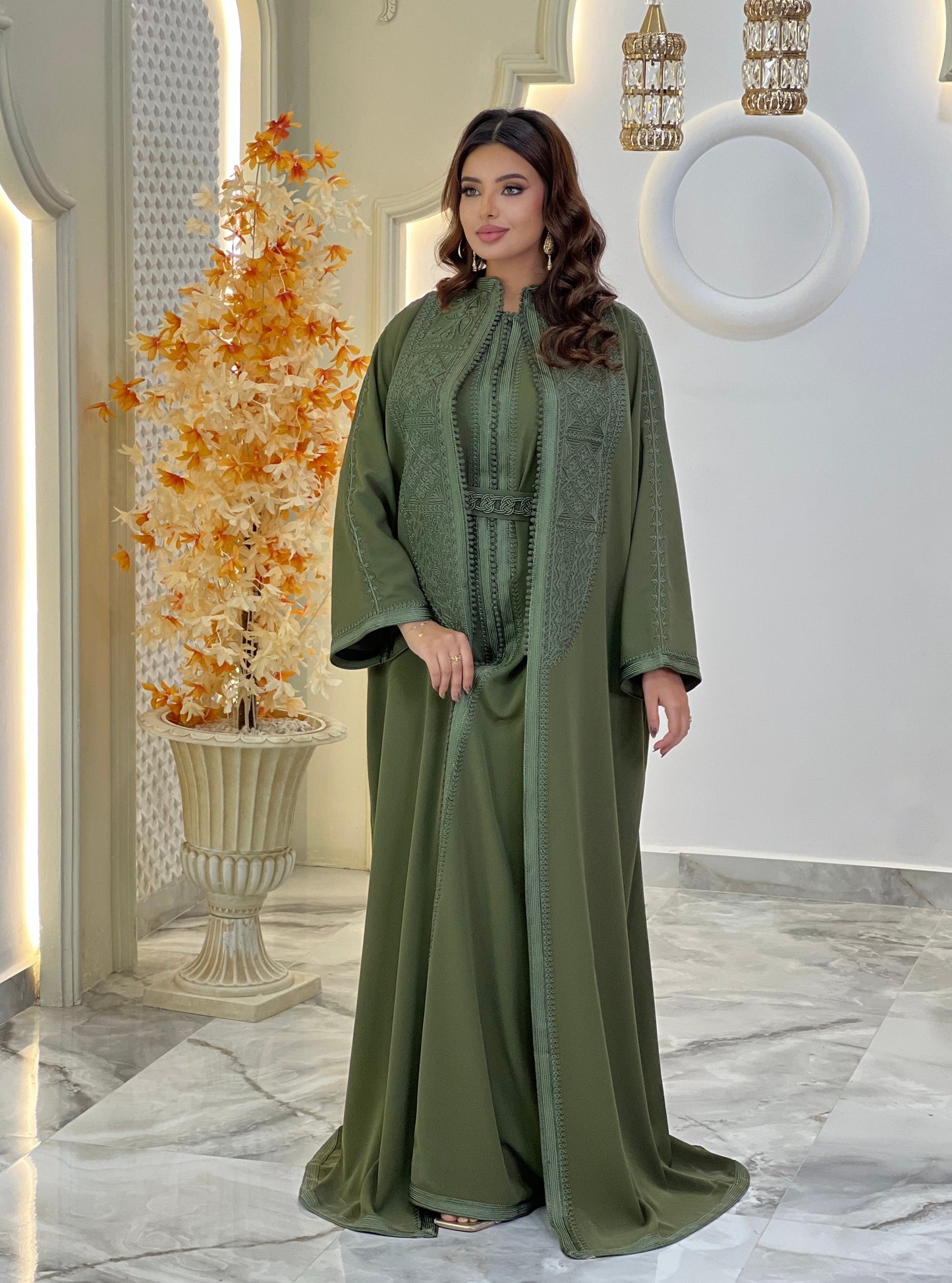 Civil court dress - Daur Olive Green | Pearl lace corset | Fantasy bridal gown | Pearl mini gown | Bias low open back