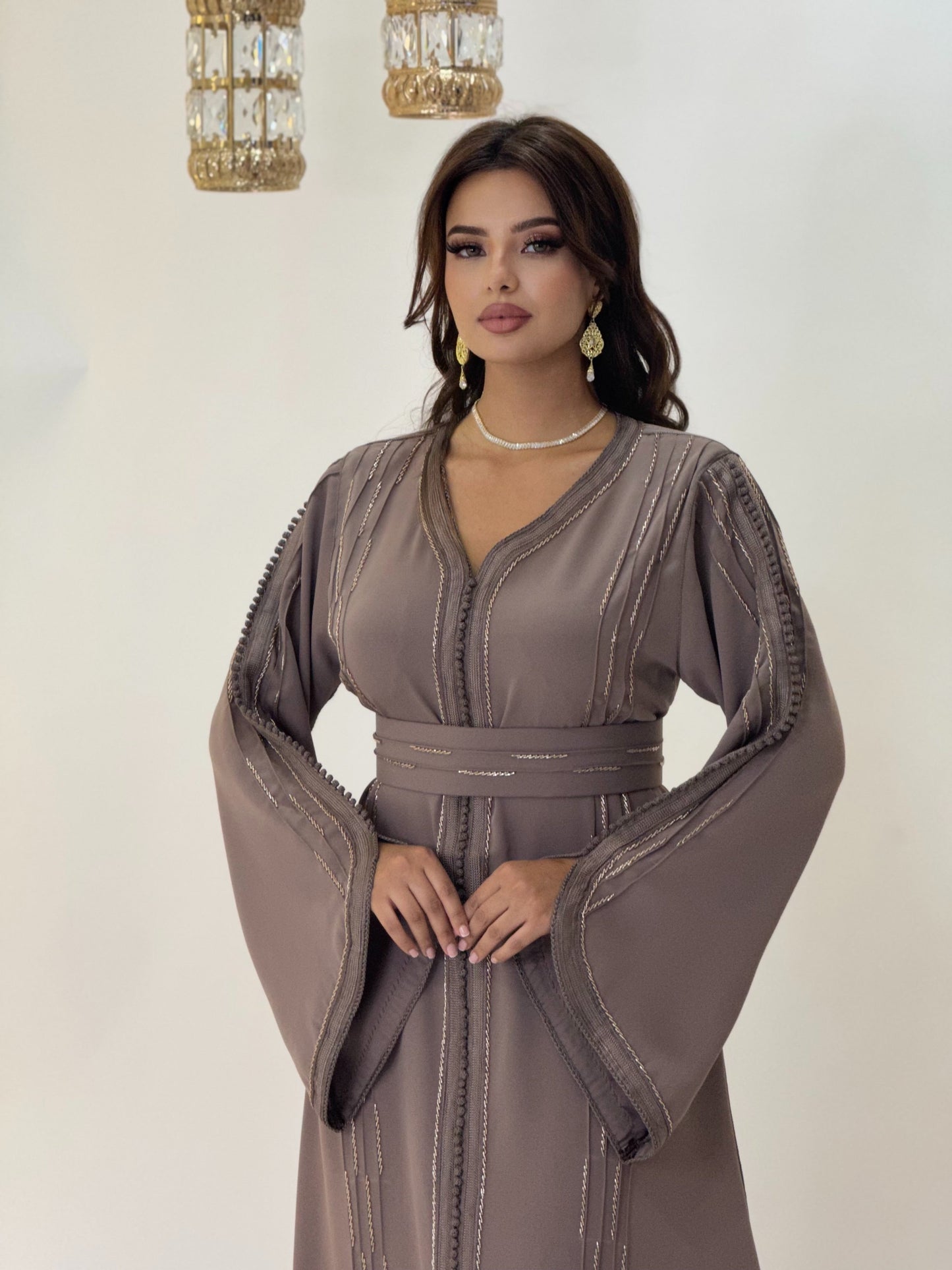 Fantasy bridal gown - Caftan Malika Taupe | Pearl mini gown | Bias low open back | Corset wedding dress | Fairy wedding dress