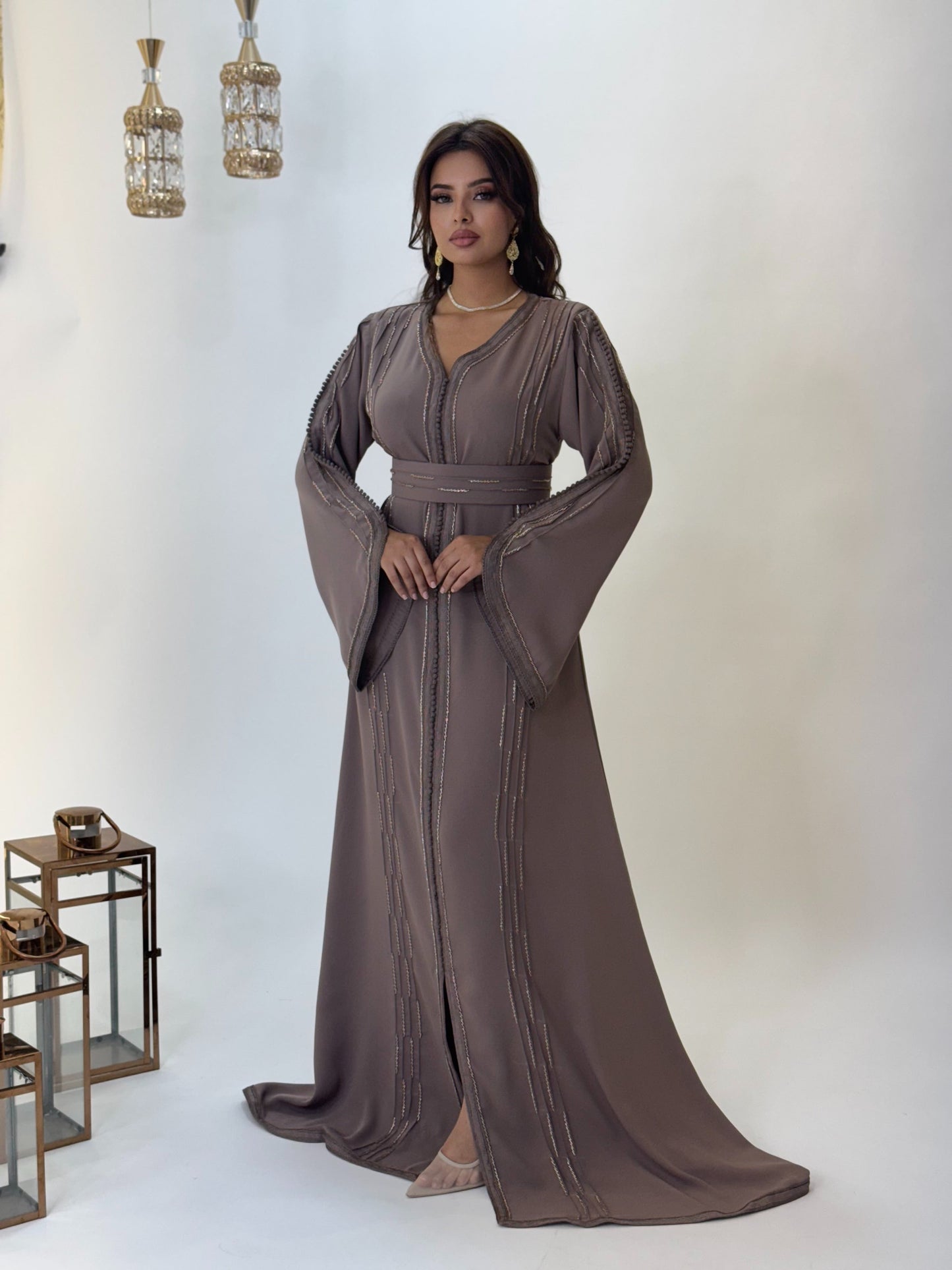 Fantasy bridal gown - Caftan Malika Taupe | Pearl mini gown | Bias low open back | Corset wedding dress | Fairy wedding dress