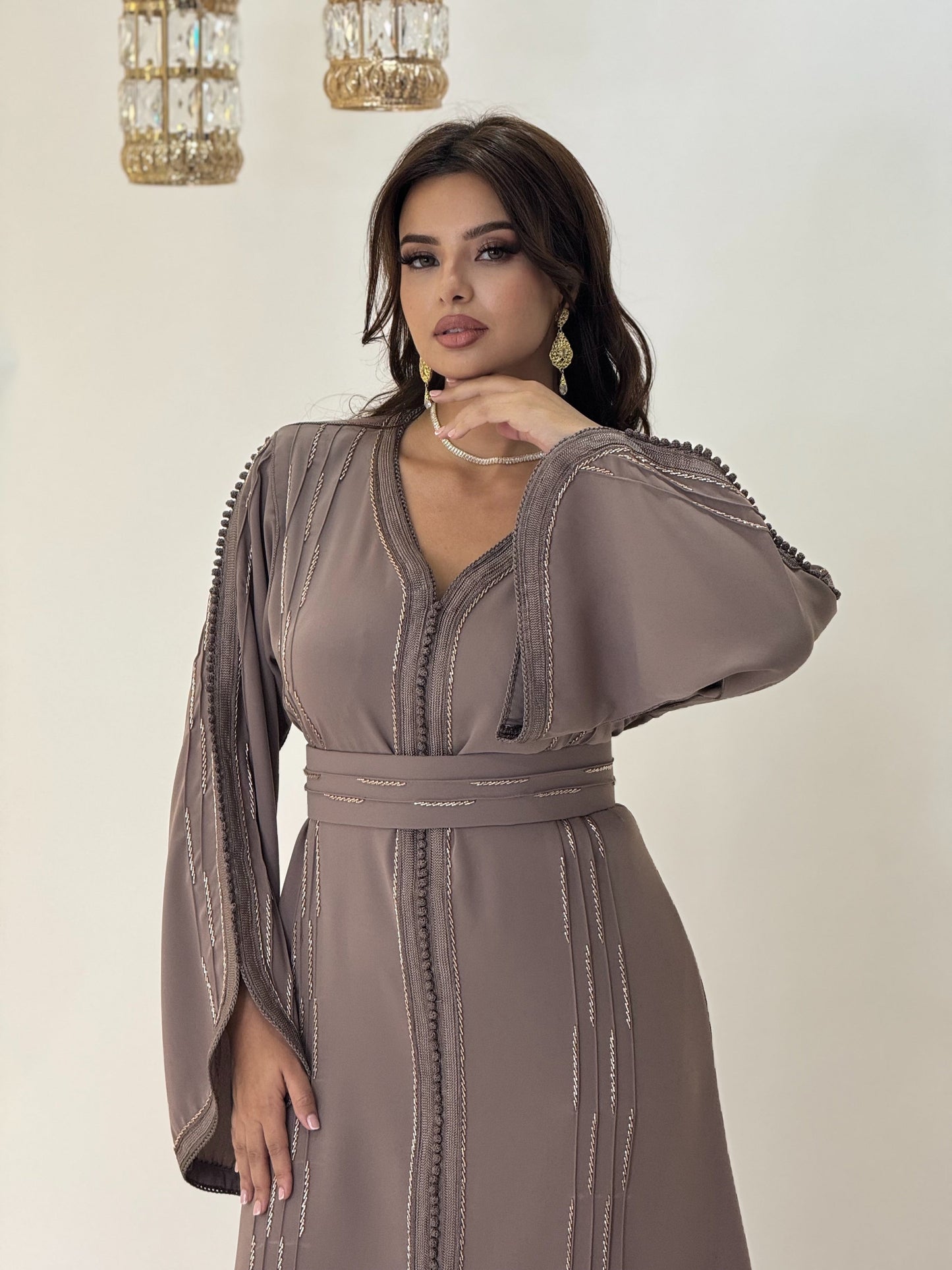 Fantasy bridal gown - Caftan Malika Taupe | Pearl mini gown | Bias low open back | Corset wedding dress | Fairy wedding dress