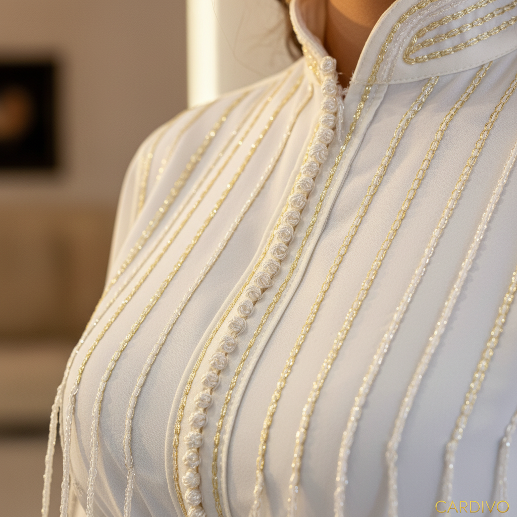 Kaftan Liam White - Macro Embroidery Detail